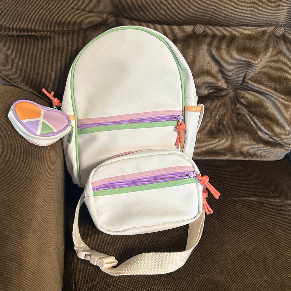 Kids' Cream Backpack, coin purse and pouch set